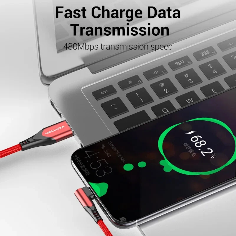 USB Type C Cable 3A 90 Angle Charger Cable Fast Charge Game for Samsung Phone - Image 4 of 4