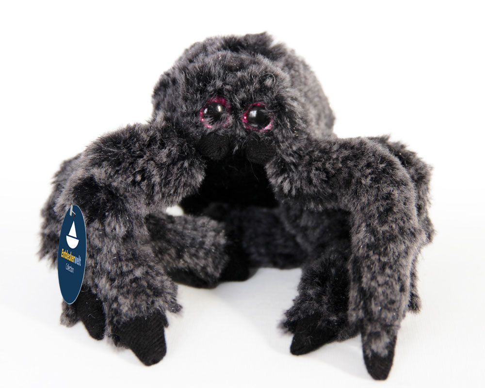 Schwarze Vogelspinne Kuscheltier – Ca. 16 Cm Lang, Aus Weichem Plüsch, Waschbar, Mit Metallplakette