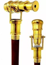 Walking Cane Telescope Brass Handle 36" Wood Stick Prop Handmade 800gm