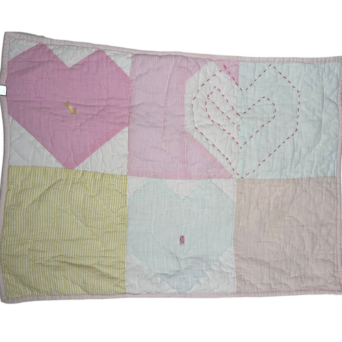 Pottery Barn Kids Striped Hearts Quilted Pillow Sham Standard Pink Yellow White  - Picture 1 of 6