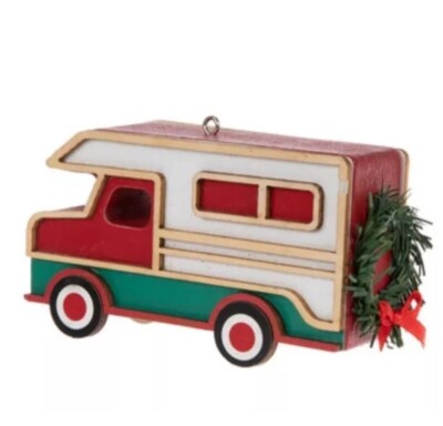 Christmas Tree Ornaments Wooden Camper Red Green White RV Class C Retro Lot New