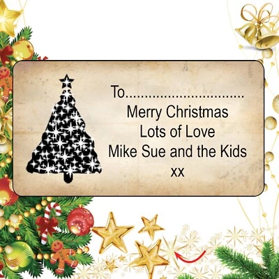 Personalised Christmas x 48 Stickers Merry Kids Gift Tag Holiday Labels 1119b