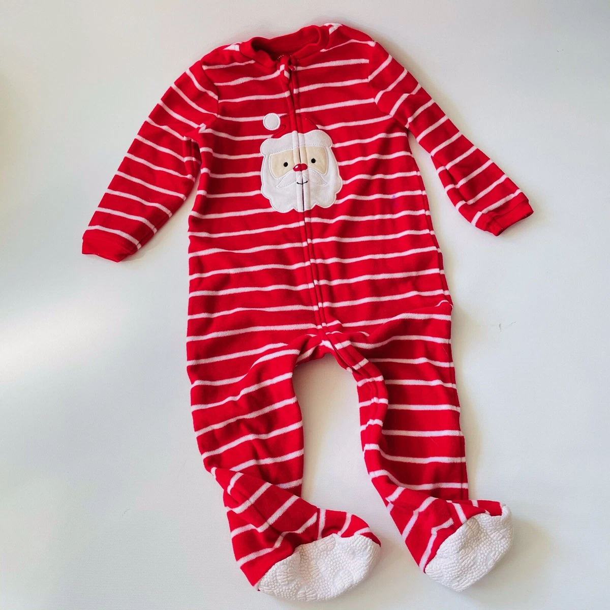 LITTLE ME One Piece RED WHITE Striped Pajamas SANTA Footed PJ S Size 24 Months