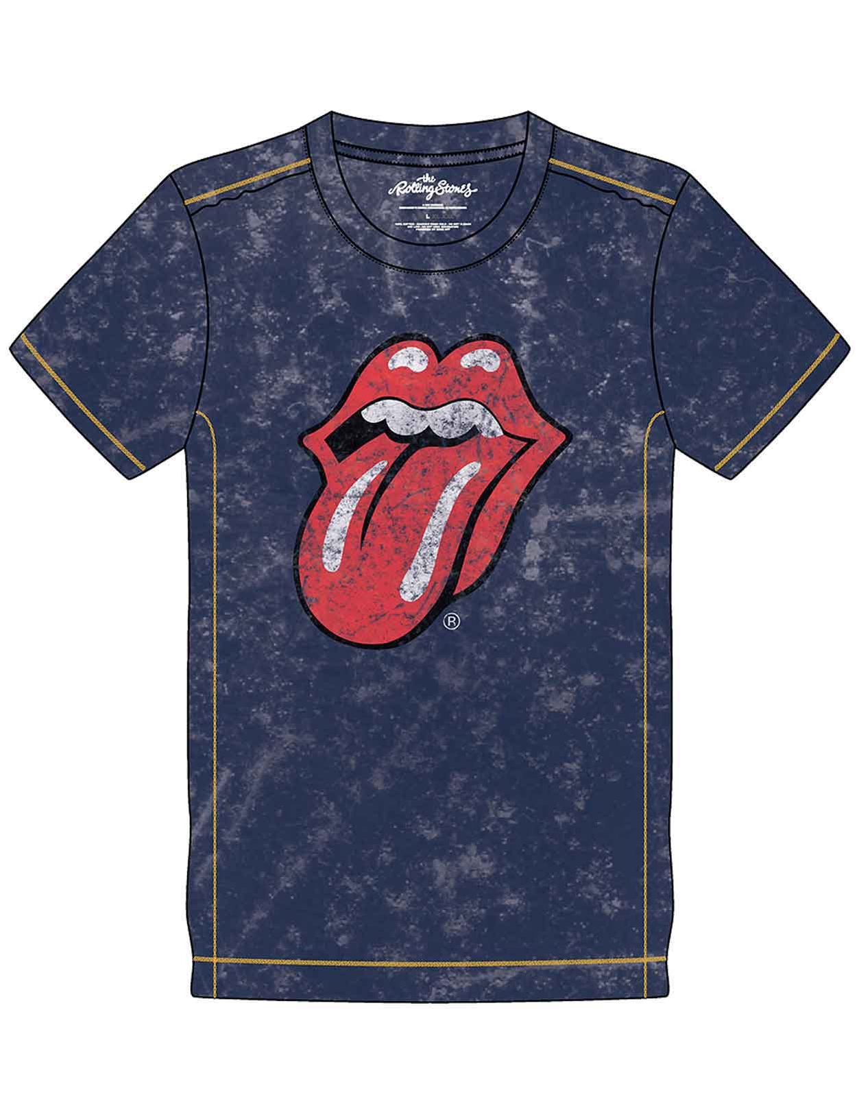 Rolling Stones Classic Tongue Logo Mens Blue Snow Wash T-Shirt Official Size