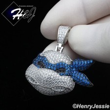 925 STERLING SILVER ICY BLING CZ TEENAGE MUTANT NINJA BLUE TURTLE PENDANT*SP413