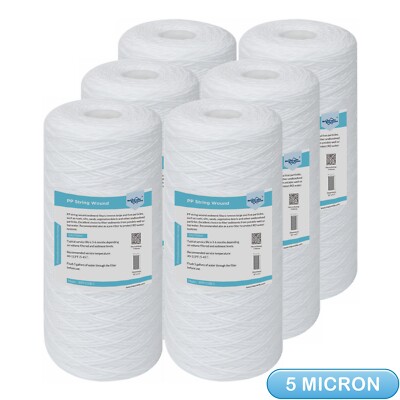 6 Pack 10''x4.5'' String Wound Sediment Water Filter Cartridge for PPL10BB PPW10BB
