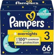 Pampers Swaddlers Overnights Diapers Disposable Baby Diapers, Night Time Skin