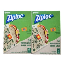 2-Pack of Ziploc Recyclable Paper Bags with Resealable Stickers, 50 Count
