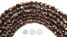 Czech Fire Polished Round Faceted Beads in Jet Bronze 16 strand 3-4-6-8-10-12mm