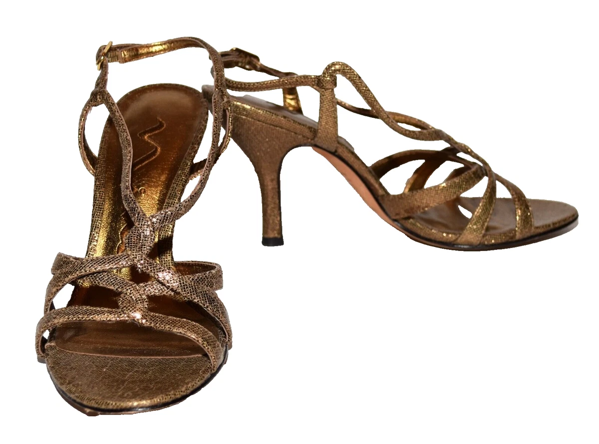 nina gold dress shoes Womens Taisha Gold Sling Back Mid-Heel Dress Shoes