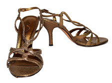Nina Gold Metallic Strappy Open Toe Adjustable Buckle Slingback Heels Size 6 M