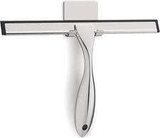 All-Purpose Stainless Steel Shower Squeegee for Glass Doors with Adhesive Hooks