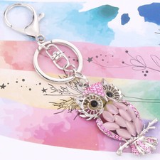 Fashion crystal keychain pink owl key ring bag pendant charm jewelry