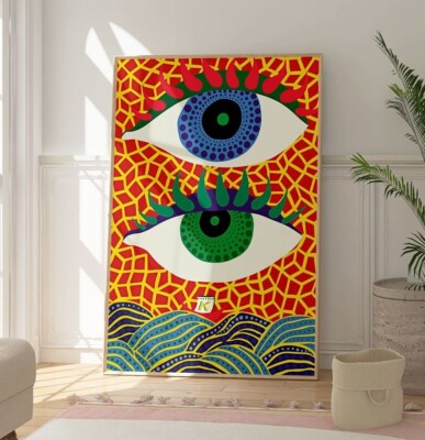 Yayoi Kusama Two Eyes Kunstdruck, Abstraktes Wandposter, Moderne Zeitgenössische Kunst