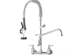 Commercial Wall Mount Triple Handle Pull Down Sprayer Kitchen Faucet