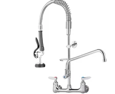 Commercial Wall Mount Triple Handle Pull Down Sprayer Kitchen Faucet