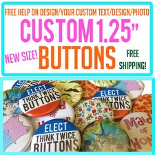 100 Custom 1.25" inch Buttons Badges Pins Punk Indie Bands Rock Pinback Church