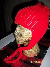 adult small or youth large Winter knit ear flapper hat handmade, Made in The USA