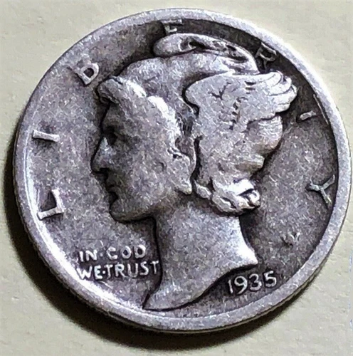 1935 D Mercury Dime circulated 90% Silver  Good G to Very Good VG