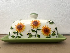 Butter Dish with Lid for Countertop, Sunflower Butter Keeper Holder, 7.5”x4.3...
