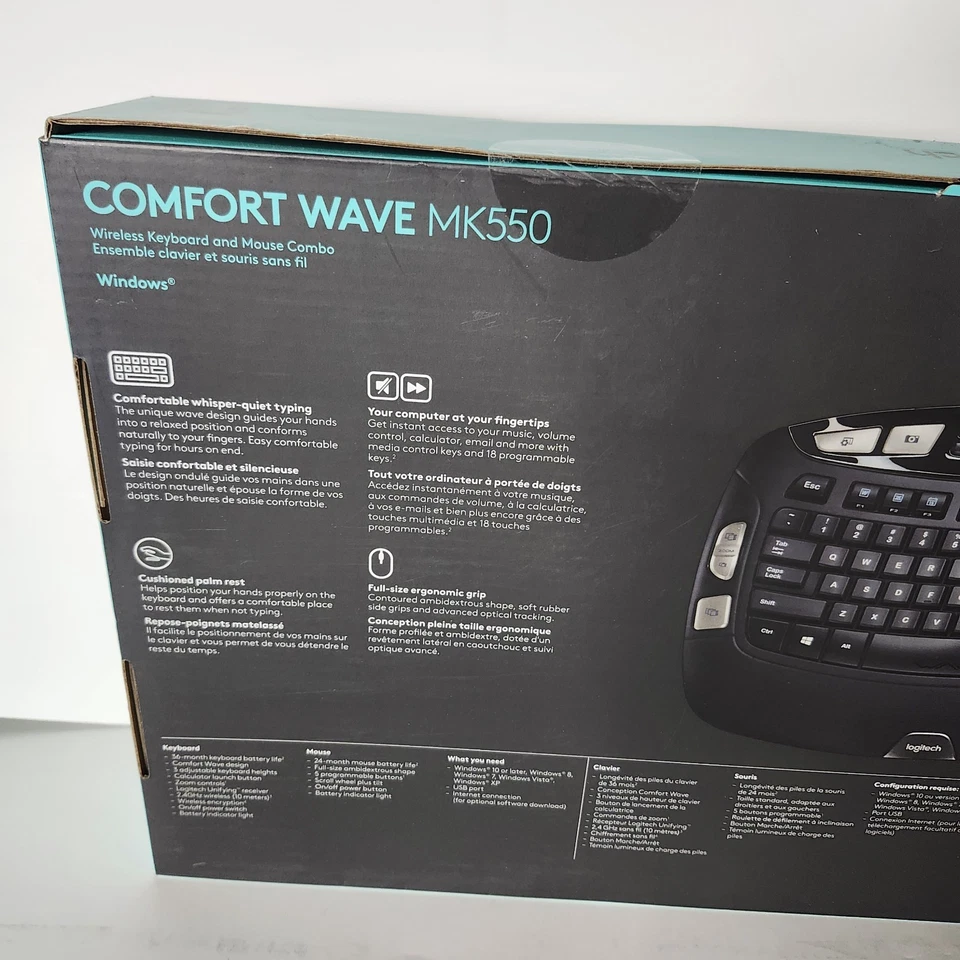 Logitech MK550 Wireless Wave Ergonomic Keyboard Mouse Combo New Sealed - Image 4 of 4