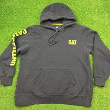 CAT CATERPILLAR youth logo hoodie Size XL pullover pocket Navy Blue heavy duty