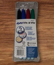 Expo Vis-a-Vis 16074 Fine Point Wet Erase Markers 4-Count - Black Blue Red Green