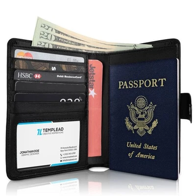 YOOMALL Wax Leather & Microfiber US Passport Cover ID Holder Wallet Travel Case Black