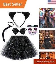 5Pcs Enchanting Black Cat Costume Set for Kids - Perfect for Halloween Cosplay