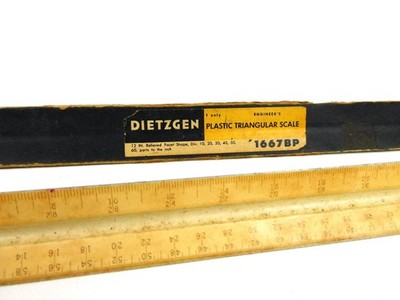 Dietzgen 1667BP Engineer Triangular Ruler Scale Vintage 12'' Germany With Case
