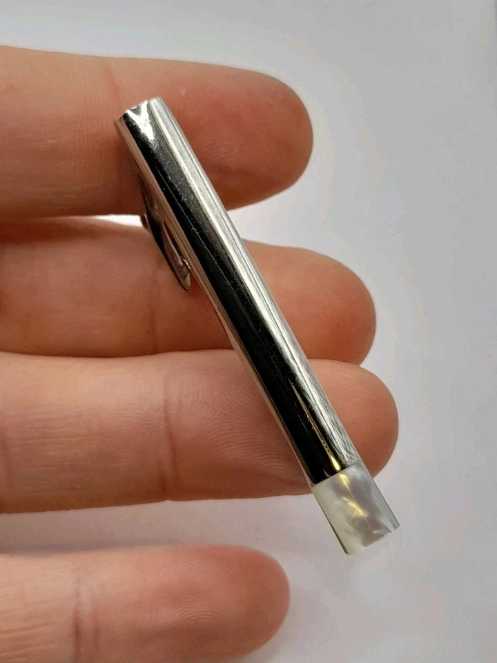 Silver Plated Mother Of Pearl Tie Bar Clip - Modern Elegant Design - Image 2 of 4