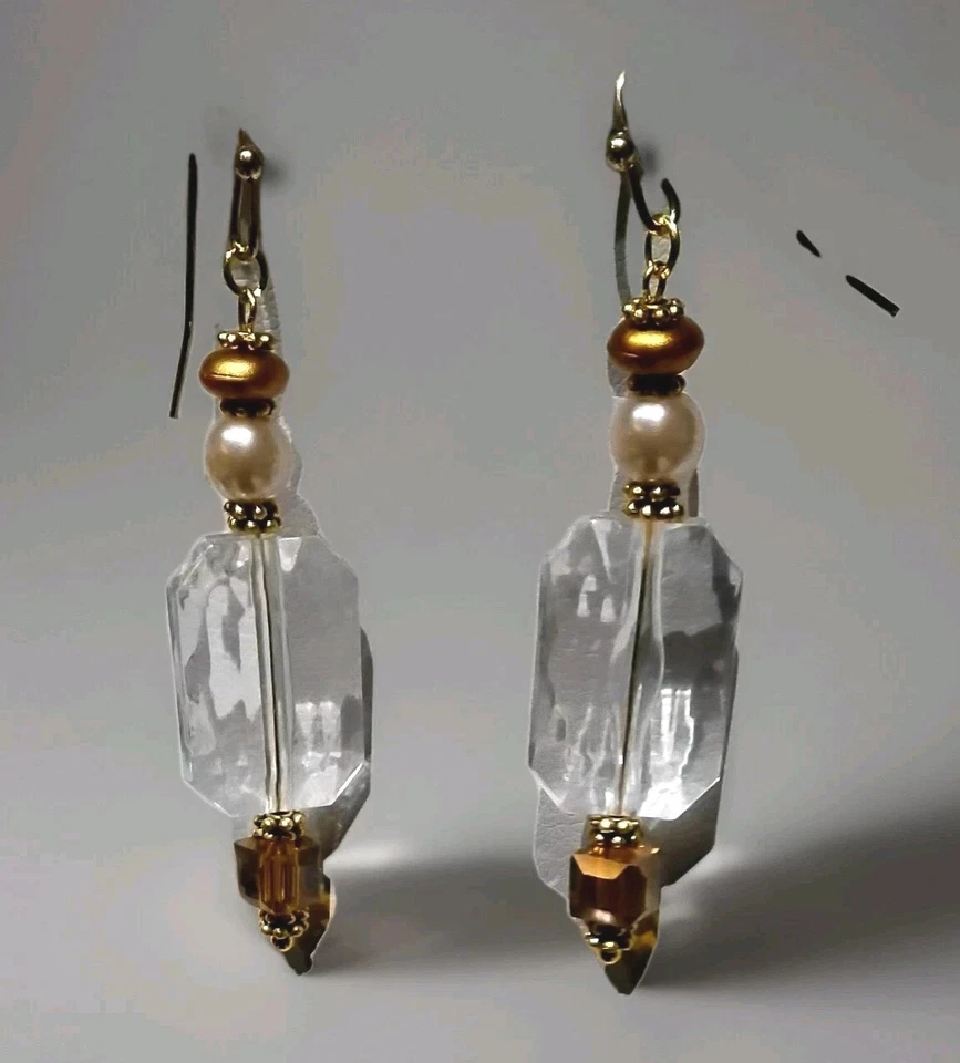 NY Hermosas Cadenas Cristal Perla Tono Dorado, 12"L Collares 2"1/4L Pendientes Ma5 Foto 2 de 4