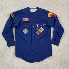 Boy Scouts of America Cub Scout Shirt Boys 11 Blue Vintage Patches Pins 136 CA