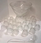 Vintage Anchor Hocking WEXFORD Punch Bowl Set 24 Cups, Hooks,Bowl, Stand & Ladle