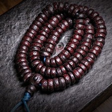 Tibetan Phoenix Eye Bodhi Beads 108 Beads Prayer Mala Red Sandalwood Slice
