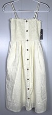 Lulus Made To Love Cream Smocked Sleeveless Button-Front Midi Sun Dress XS NWT