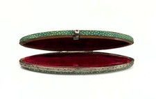 Antique 18th C. French Shagreen Silver and Mother of Pearl Navette Shaped Box