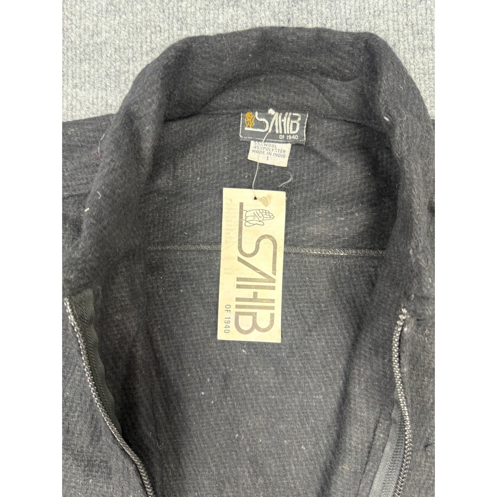 SAHIB OF 1940 Black Wool Blend Zip Up Jacket Mens Size XL Long Sleeve