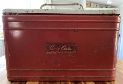 Vintage Metal Camp Cooler Kwik-Way MFG St. Louis MO Tin Can Glamping Midcentury