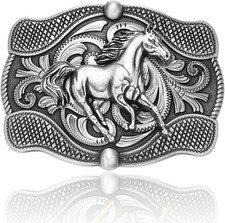 Western Belt Buckle Gray Running Horse Cowboy Men Women Rodeo Country Gift