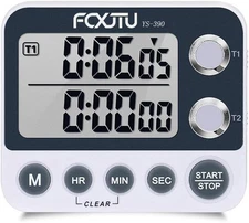 Digital Dual Kitchen Timer with Magnetic Back & Memory Timer, White Grey 