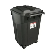 Hyper Tough 45 Gallon Wheeled Heavy Duty Plastic Garbage Can, Attached Lid,Black
