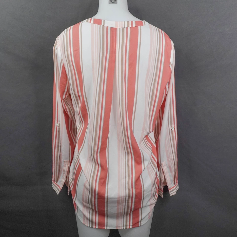 Bass Womens Top Medium Terracotta Stripe Sheer Flowy Secretary Timeless Corpcore - Image 4 of 4
