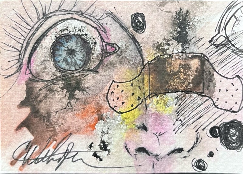 ACEO Original Watercolor Painting Abstract Man ATC Artist Trading Card C103