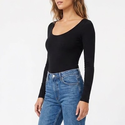 Lulus Black Long Sleeve Open Back Crisscross Thong Bodysuit Small