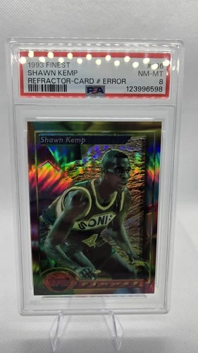 1993-94 Topps Finest Shawn Kemp #136 Refractor Error Card PSA 8