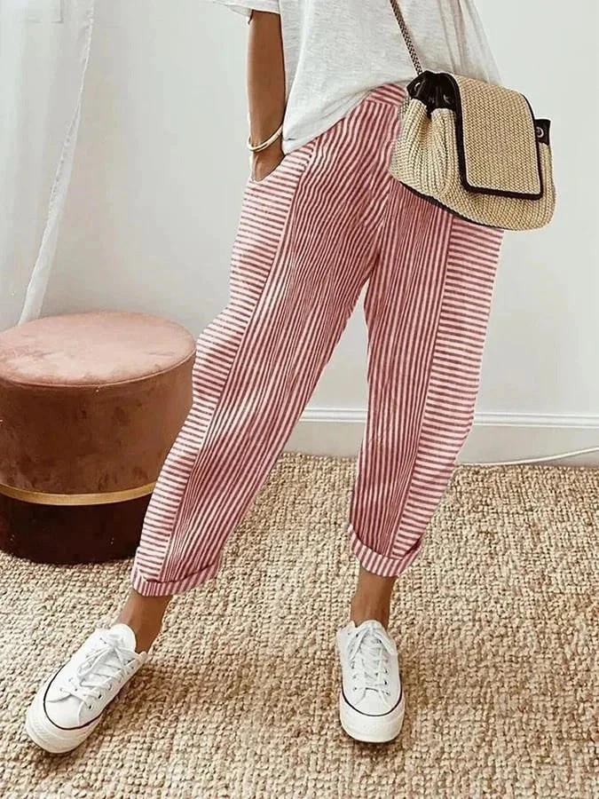 Women’s Striped Harem Pants Casual Loose Elastic Waist Trousers Summer Joggers
