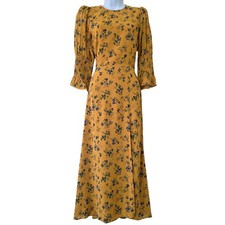 Reformation Carolena Ditsy Floral Print Midi Dress Sz 2 Yellow Chiffon Garden