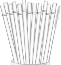 ALINK 12-Pack Reusable Hard Plastic Clear Straws, 10.5 inch INCH, 