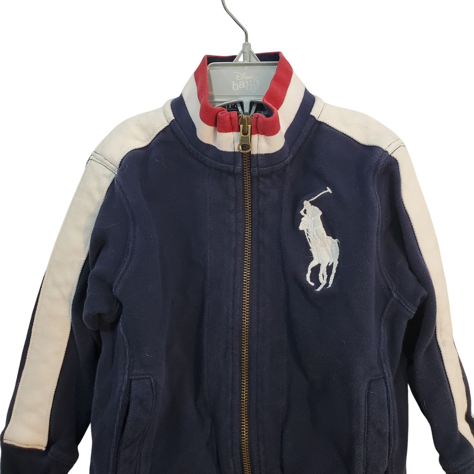Giacca Polo Ralph Lauren full zip grande pony logo blu navy bianco 3 3T vintage